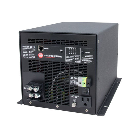 ANALYTIC SYSTEMS Power Inverter, Pure Sine Wave, 1,200 W Continuous, 3 Outlets IPSI1200-20-110